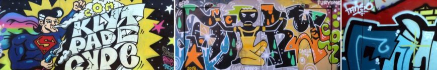 Verschiedene Graffiti am Lehrerparkplatz (Louisenstraße)