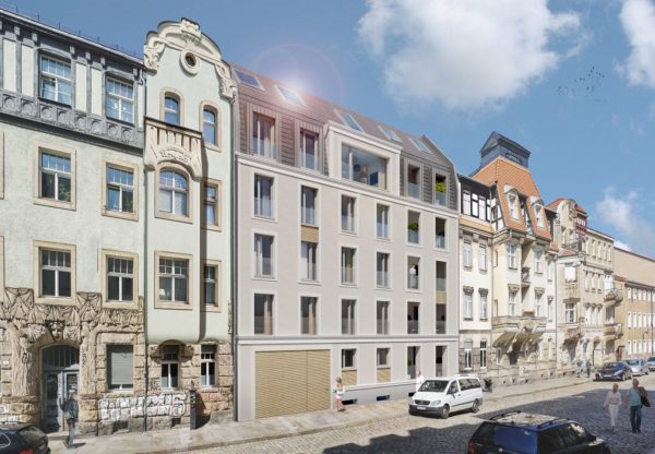 Aktualisierte Visualisierung - Projekt Katharinenstraße, Vorderseite - Architekturdarstellung: basisd GmbH