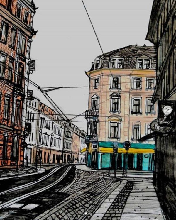 Besonders die soziale Ecke oder "schiefe Ecke" hat Rodrigo oft gezeichnet.