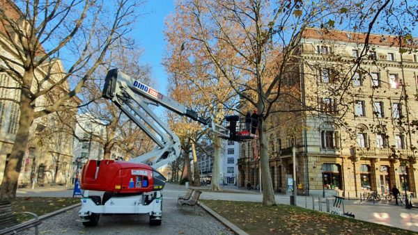 Entlang der Mittelachse wurden 18 barocke Leuchtelemente und Herrnhuter Sterne gehängt.