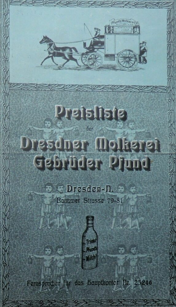 Preisliste der Molkerei Gebrüder Pfund