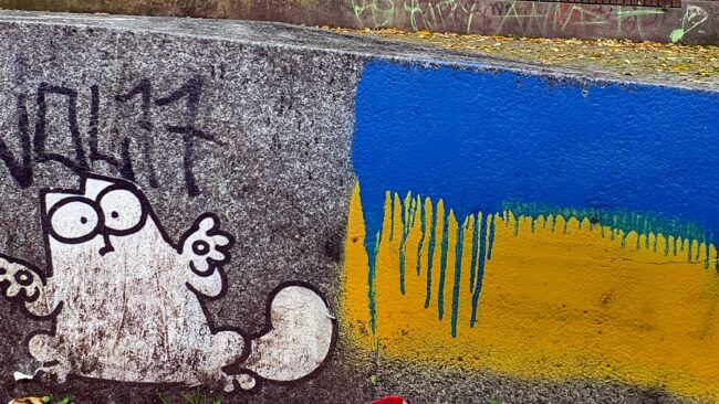 Ukraine-Flaggen gehören inzwischen zum Stadtbild in der Neustadt.