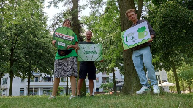 Setzen sich für Stadtbäume ein: Louise Hummel-Schröter und Daniel Blume vom BUND Dresden.