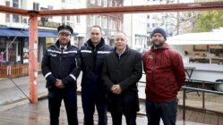 Nachtschlichter: Konzept erfolgreich Revierleiter Jürgen Kunath, Stefan Schindler (Gemeindlicher Vollzugsdienst), Stadtbezirksamtsleiter André Barth und Nachtschlichter-Koordinator Alessandro Finke. Foto: Anton Launer