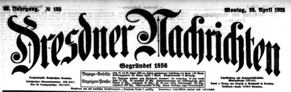 Dresdner Nachrichten vom 20. April 1925