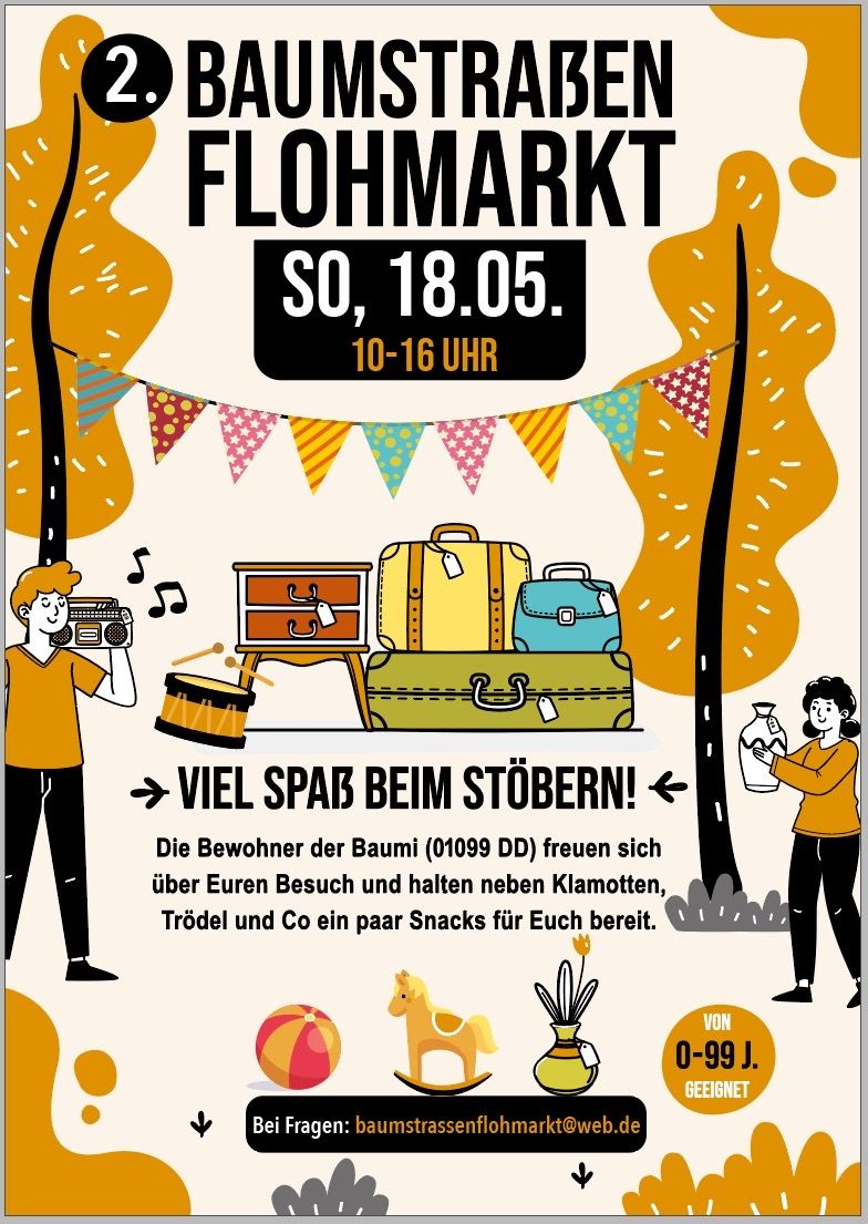 Ein nachbarschaftlicher Trödelmarkt in der idyllischen Baumstraße. 