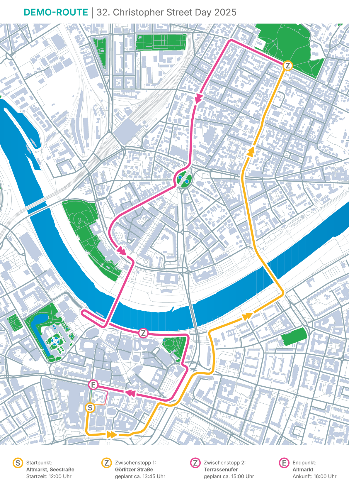 Route der CSD-Demonstration am Sonnabend - Grafik: CSD Dresden 