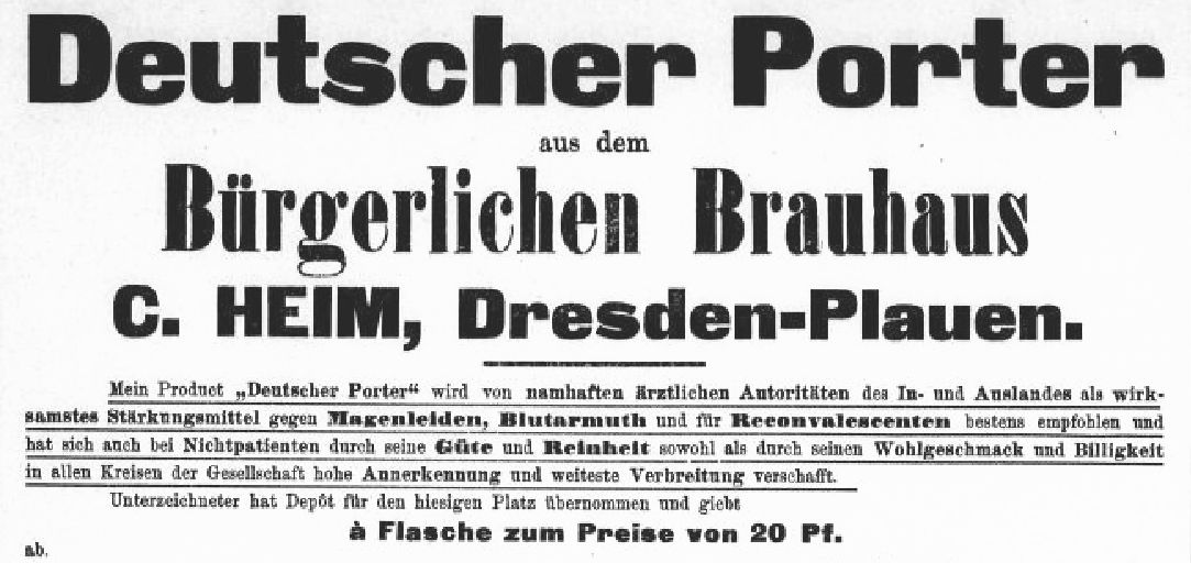 Die Reinheit des Spiegels lässt auf einen gesund verlaufenen Gärungsprozess schließen. Ausriss aus einer Werbung für das Porter. Die ganze Anzeige als PDF per Klick. 
