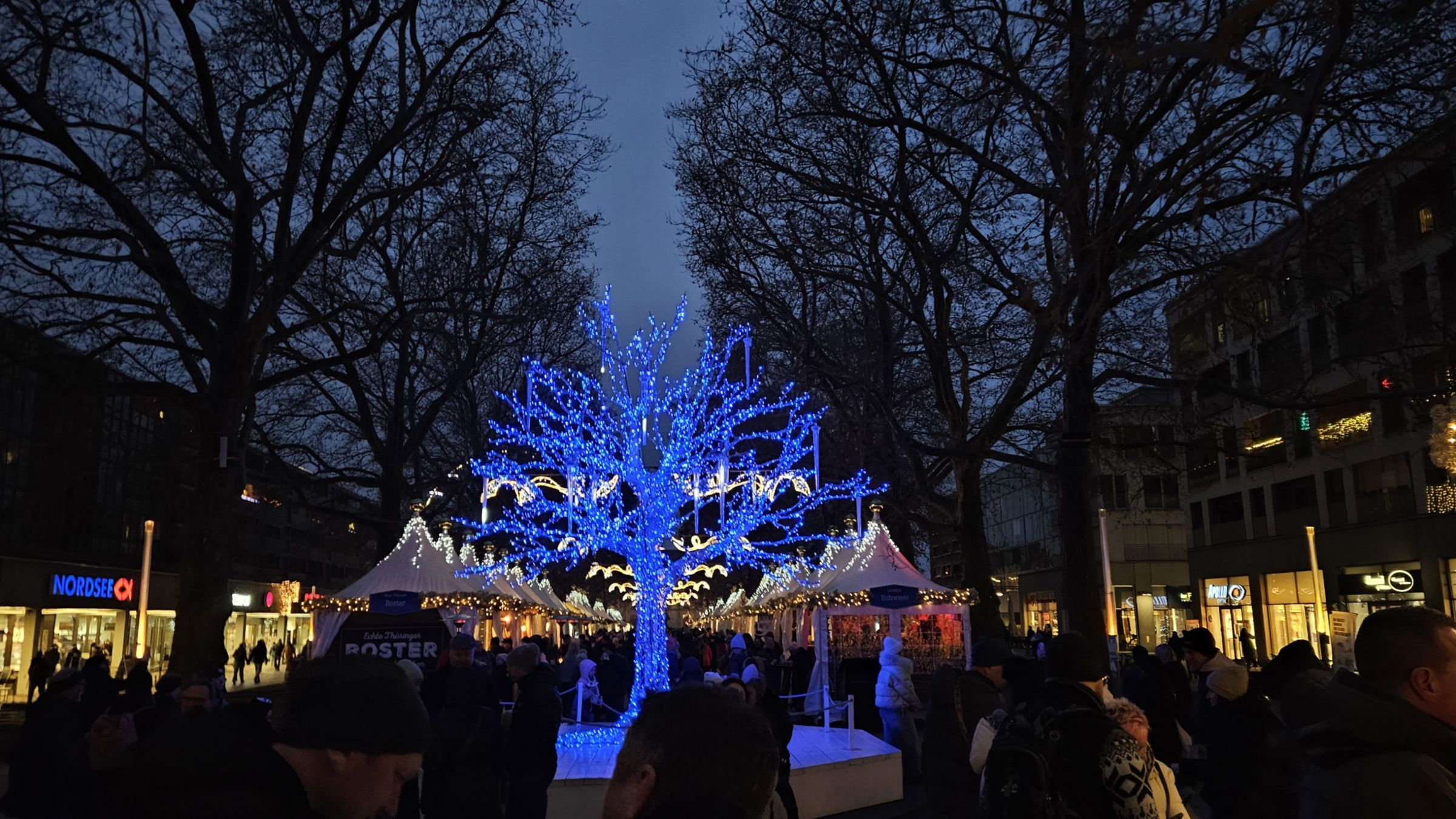 Blauer Mittelpunkt der Marktes: Selfie-Hotspot Blauer Baum. Foto: Anton Launer